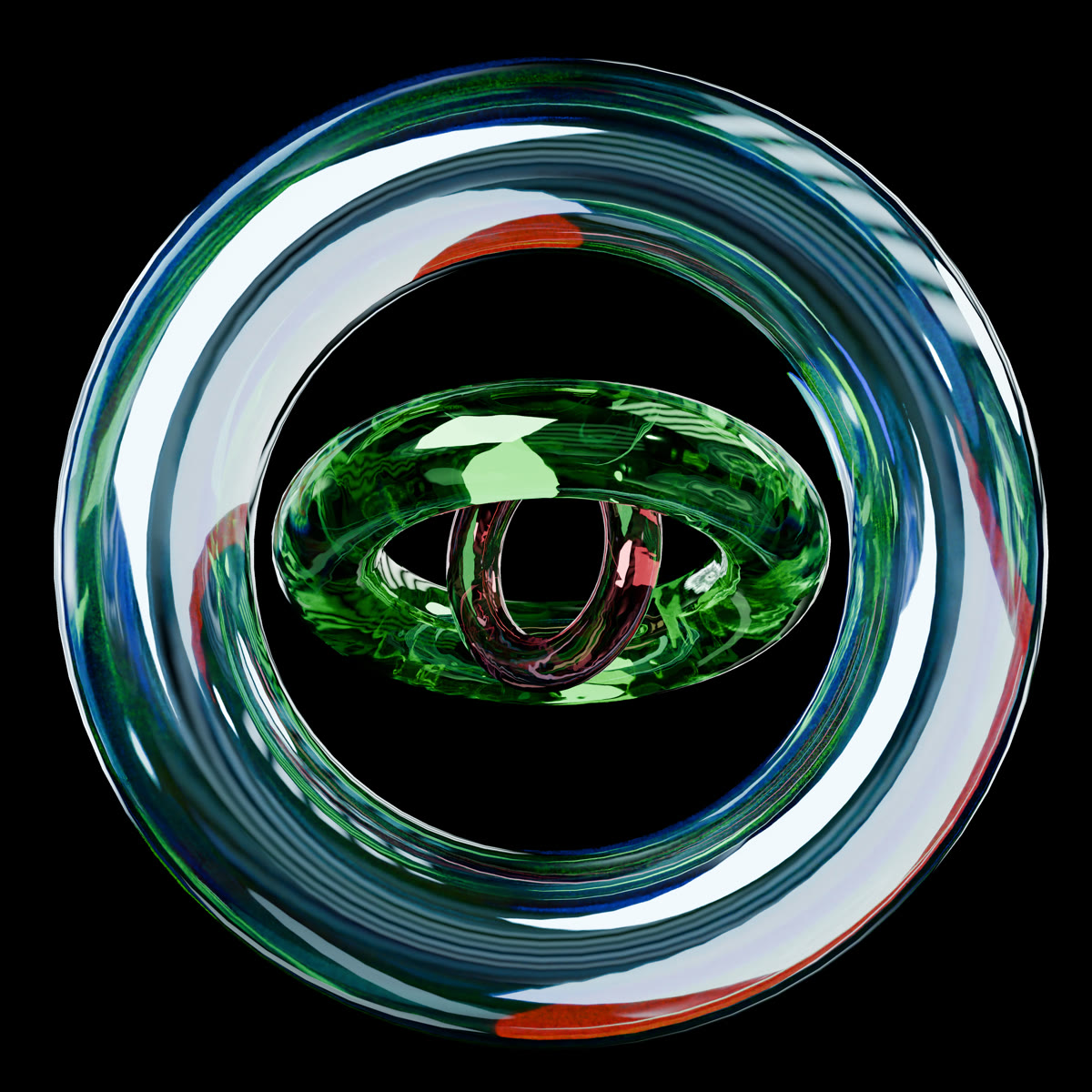 Concept cover: a chrome eye inside a glass ring on black